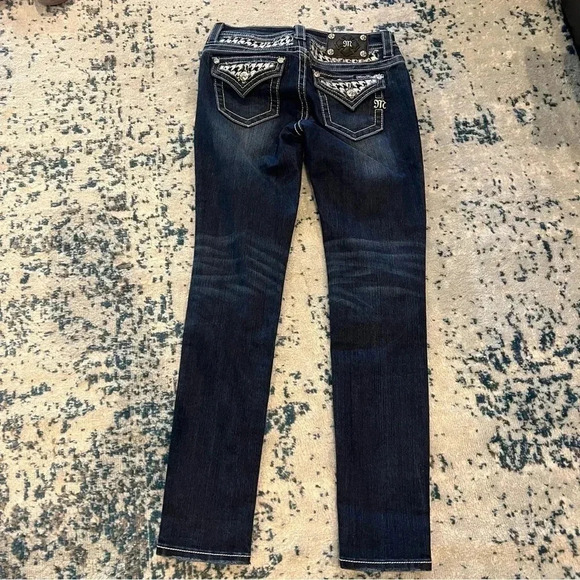 Miss Me Mid-Rise Skinny Dark Wash Houndstooth sequin size 27 inseam 29 - Picture 1 of 7